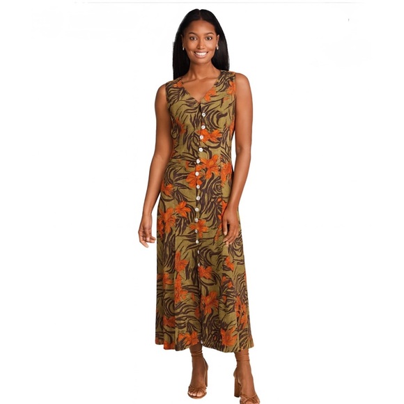 Betsy Lauren Women’s‎ Tropical Floral Button Front Maxi Dress Size 12 - Picture 1 of 11